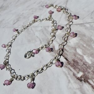 925 Sterling Anklet with Brilliant Micro-Faceted Pink Zircons