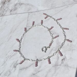 925 Sterling Anklet with Triple Faceted Pink Topaz Gemstones