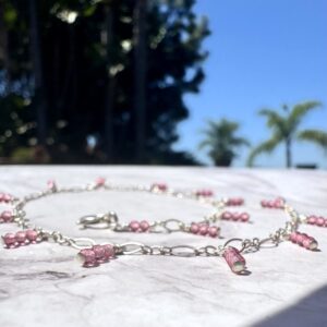 925 Sterling Anklet with Triple Faceted Pink Topaz Gemstones