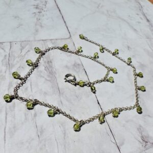 925 Sterling Anklet with Tiny Peridot Gemstone Dangles