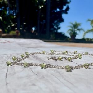 925 Sterling Anklet with Tiny Peridot Gemstone Dangles