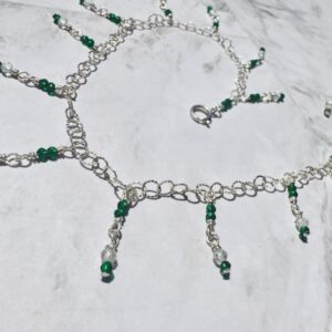 925 Sterling Double Drop Anklet with Faceted Green Zircons