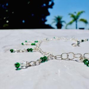 925 Sterling Double Drop Anklet with Faceted Green Zircons