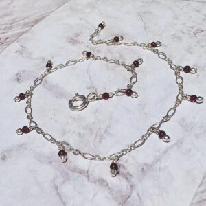 925 Sterling Anklet with Smooth Round Garnet Gemstones