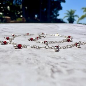 925 Sterling Anklet with Smooth Round Garnet Gemstones