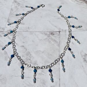 925 Sterling Double Drop Anklet with Apatite & Aquamarine Genstones