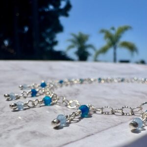 925 Sterling Double Drop Anklet with Apatite & Aquamarine Genstones