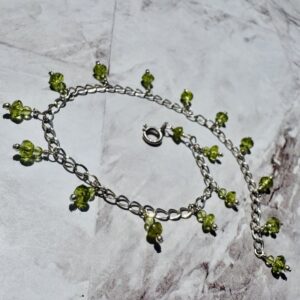 925 Sterling Anklet with Faceted Peridot Gemstones