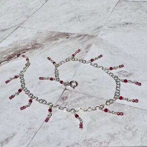 925 Sterling Double Drop Anklet with Pink Topaz & Tourmaline Gemstones