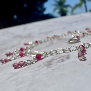 925 Sterling Double Drop Anklet with Pink Topaz & Tourmaline Gemstones