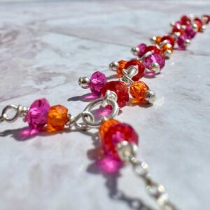 925 Sterling Foot Chain with Micro-Faceted Fuchsia and Orange Zircons