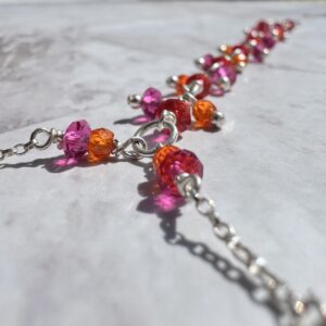 925 Sterling Foot Chain with Micro-Faceted Fuchsia & Orange Zircons