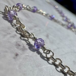 925 Sterling Foot Chain with Brilliant Micro-Faceted Purple Zircons