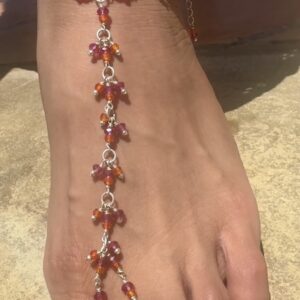 925 Sterling Foot Chain with Micro-Faceted Fuchsia and Orange Zircons
