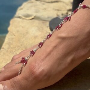925 Sterling Foot Chain with Micro-Faceted Fuchsia Zircons