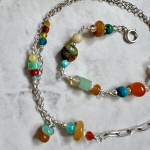 925 Sterling Anklet with a Collection of Earthy Gemstones