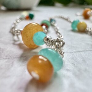 925 Sterling Anklet with a Collection of Earthy Gemstones