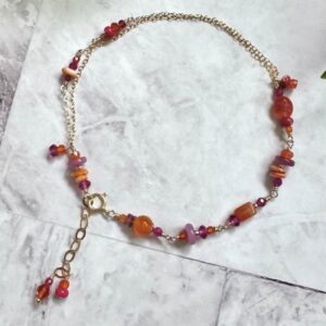 14K Gold- Filled Anklet with Multi Pink & Orange Gemstones