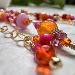 14K Gold- Filled Anklet with Multi Pink & Orange Gemstones