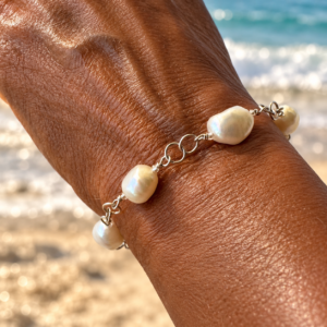 925 Sterling Bracelet with Seven Large Saltwater Pearls