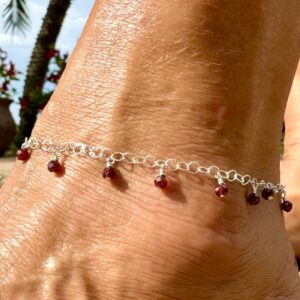 925 Sterling Anklet with Faceted Garnets