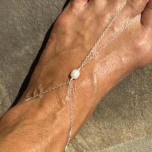 925 Sterling Foot Chain 2pc Set with Large Saltwater Pearl