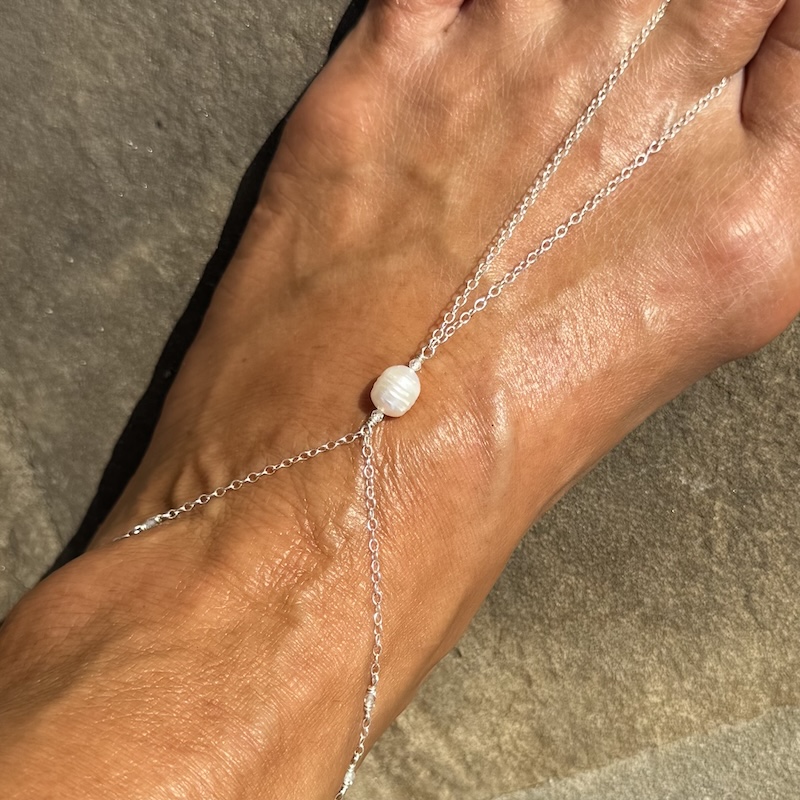 925 Sterling Foot Chain 2pc Set with Large Saltwater Pearl