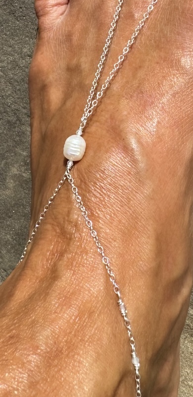 925 Sterling Foot Chain 2pc Set with Large Saltwater Pearl - Image 4
