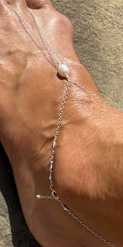 925 Sterling Foot Chain 2pc Set with Large Saltwater Pearl - Image 2
