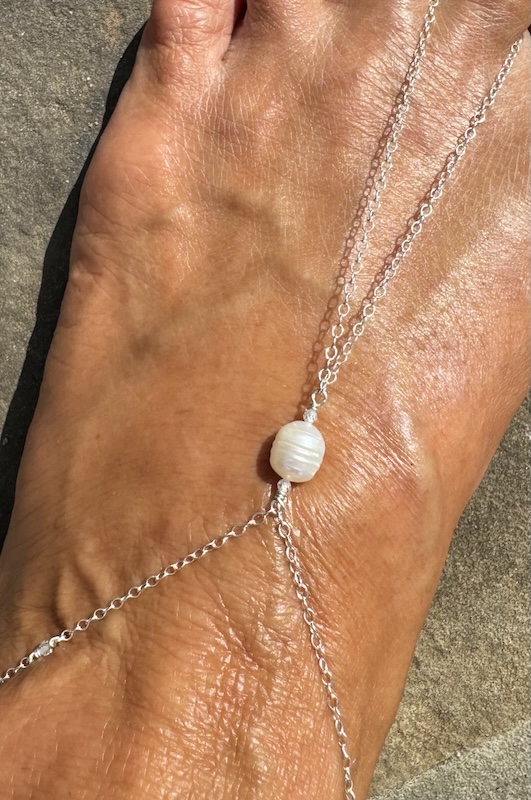 925 Sterling Foot Chain 2pc Set with Large Saltwater Pearl - Image 3