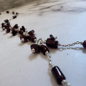 925 Sterling Foot Chain with Garnet Gemstones Dangles