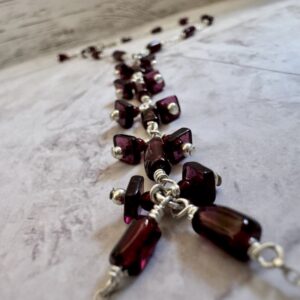 925 Sterling Foot Chain with Garnet Gemstones Dangles