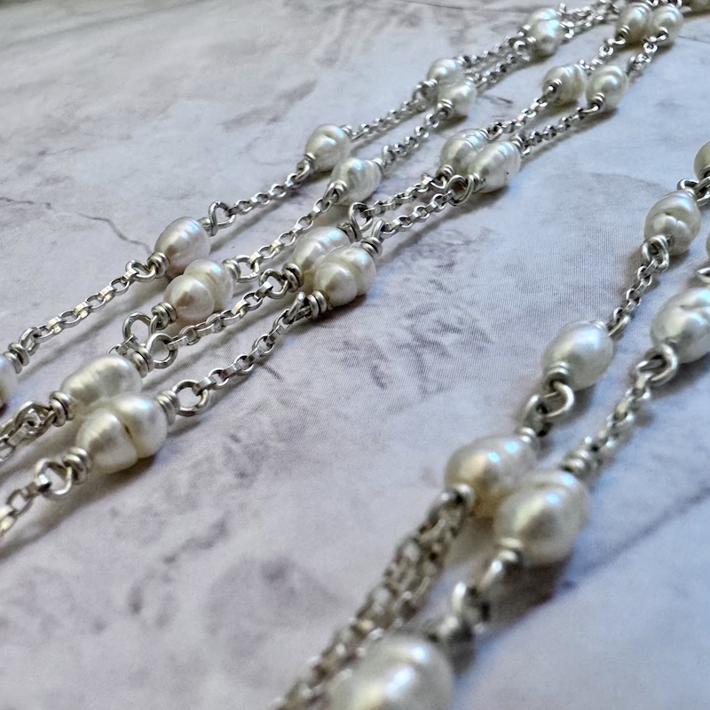 925 Sterling SET OF 2 Foot Chains with Saltwater Pearls - Image 4