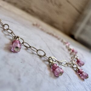 925 Sterling Anklet with Micro-Faceted Pink Zircons
