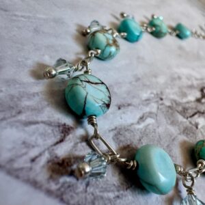 925 Sterling Anklet with Fancy Flat Jasper and Swarovski Dangles