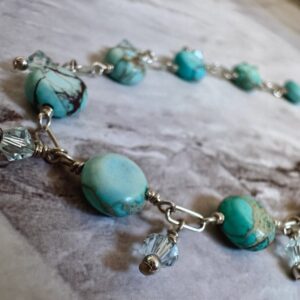 925 Sterling Anklet with Fancy Flat Jasper and Swarovski Dangles