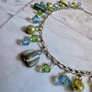925 Sterling Anklet with Pearls, Shells, Apatite, Zircons and Swarovski Dangles