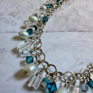 925 Sterling Anklet with Pearls, Tourmaline, Apatite and Swarovski Dangles