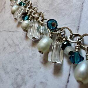 925 Sterling Anklet with Pearls, Tourmaline, Apatite and Swarovski Dangles