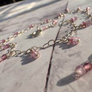 925 Sterling Anklet with Micro-Faceted Pink Zircons