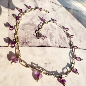 925 Sterling Anklet with Faceted Amethyst Dangles