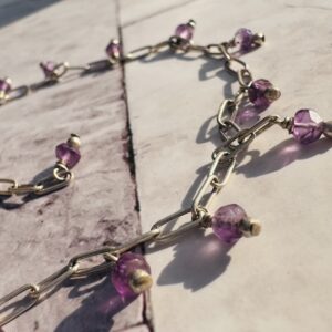 925 Sterling Anklet with Faceted Amethyst Dangles