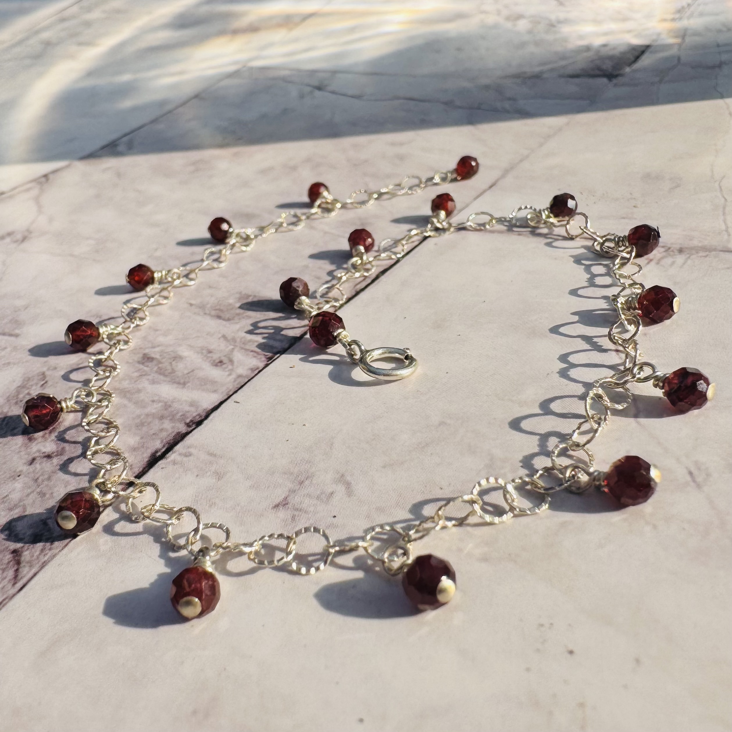 925 Sterling Anklet with Faceted Garnets - Image 3