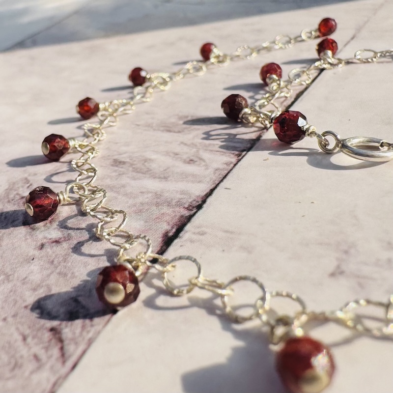 925 Sterling Anklet with Faceted Garnets - Image 2