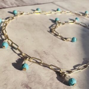 925 Sterling Anklet on Paperclip Chain and Turquoise Dangles