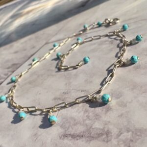 925 Sterling Anklet on Paperclip Chain and Turquoise Dangles