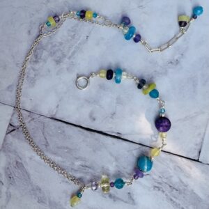925 Sterling Anklet with a Collection of Colorful Gemstones