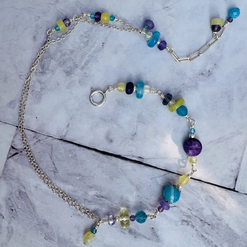 925 Sterling Anklet with a Collection of Colorful Gemstones - Image 2