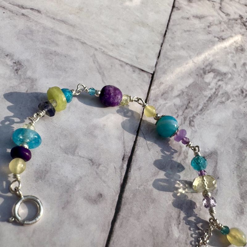 925 Sterling Anklet with a Collection of Colorful Gemstones - Image 5