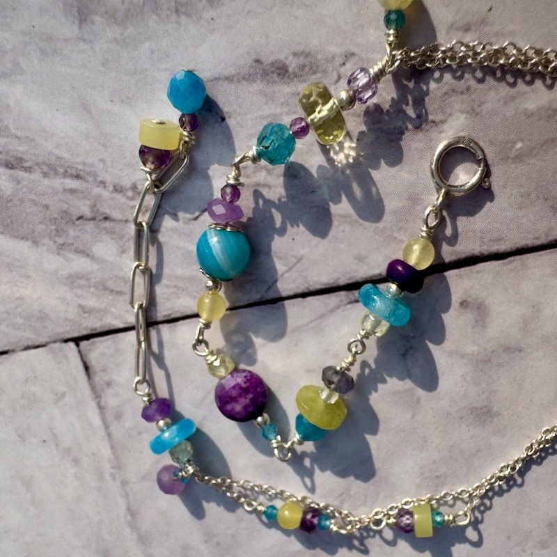 925 Sterling Anklet with a Collection of Colorful Gemstones - Image 3